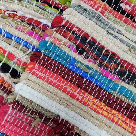 Multicolor Woven Recycled Material Fringe Tassel Colorful Rectangle Rug 64x35" - Picture 4 of 5